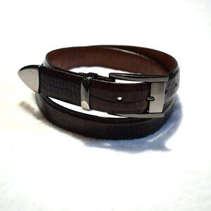 Remo Tulliani Mens Leather Belt Sz 36 Italian Calfskin Embossed Career Preppy